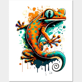 Gecko Colourful - Cute Gecko Salamander Lizard Posters and Art